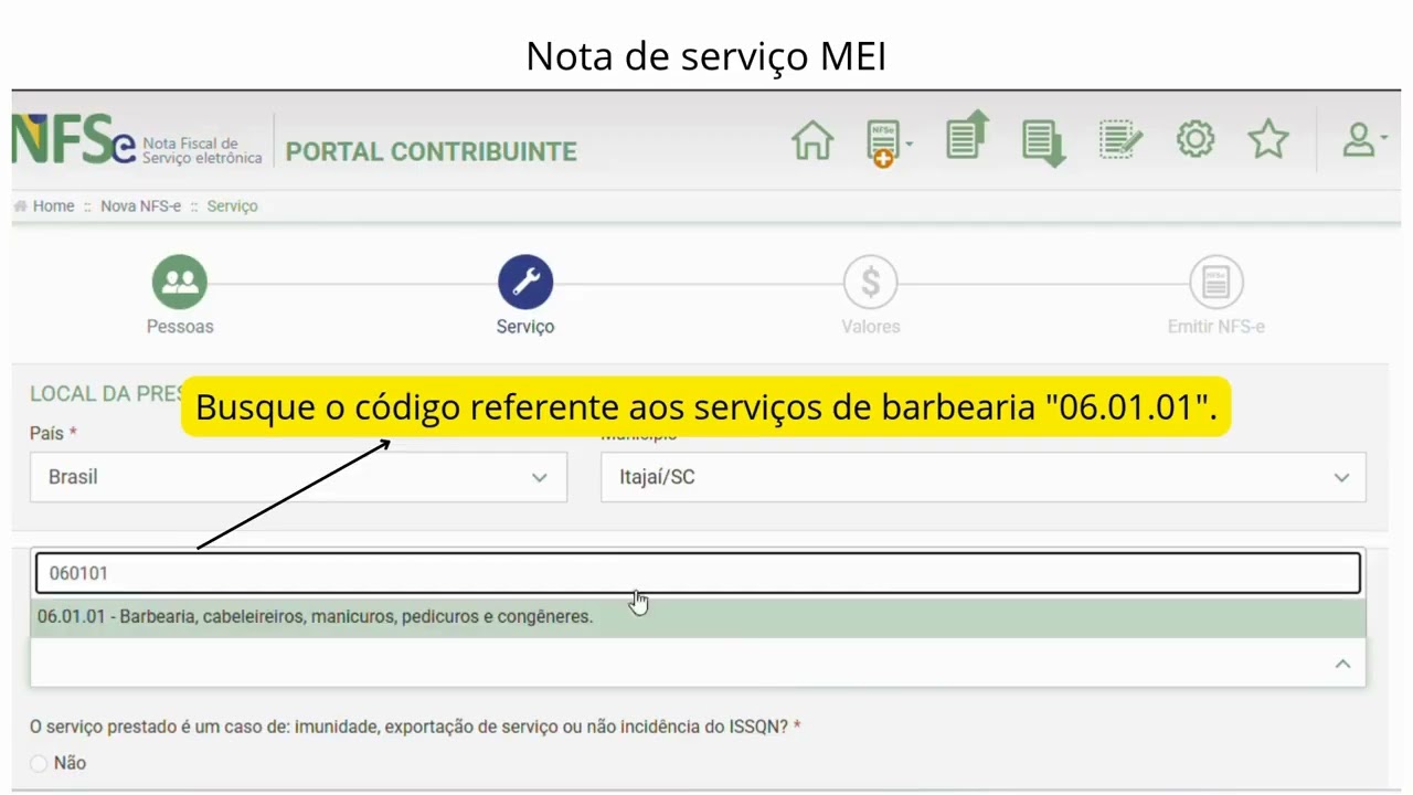 EMISS&Atilde;O PORTAL NACIONAL NFSE - PROFISSIONAIS SAL&Otilde;ES E BARBEARIAS