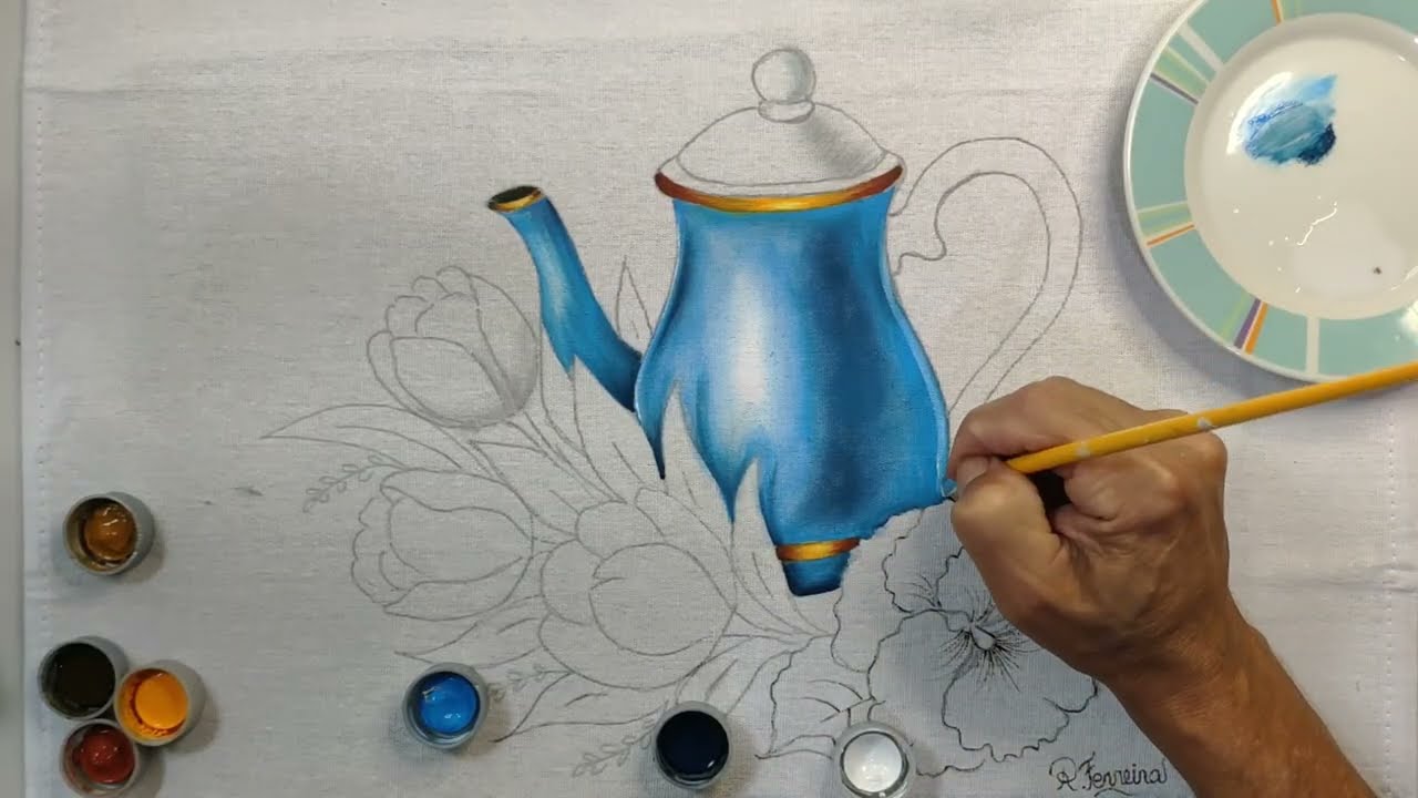 Roberto Ferreira - Vamos Aprender a Pintar Bule com Tulipas e Amor Perfeito - Parte 1