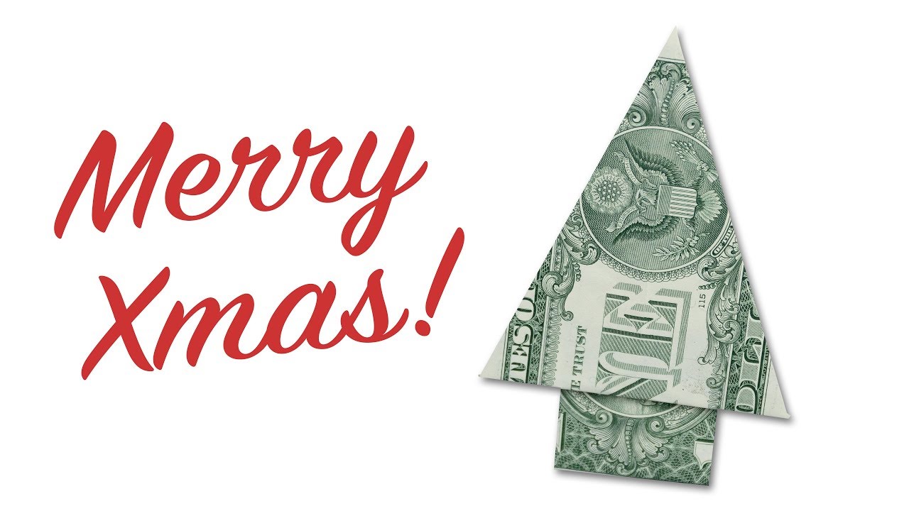 Easy money origami Christmas tree making instructions 🎄