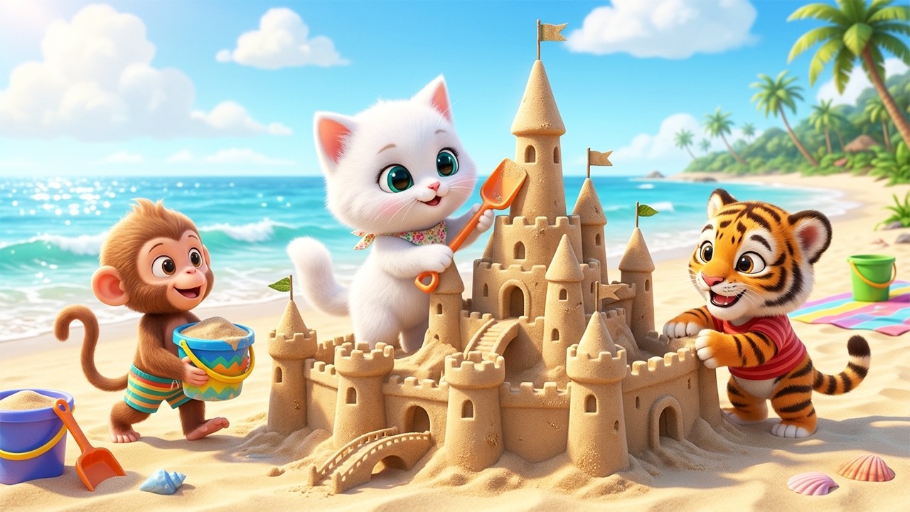 🏖️🐱 The Kitten and His Friends Built a Giant Sandcastle… What Happened Next Was Amazing! | Cat Story