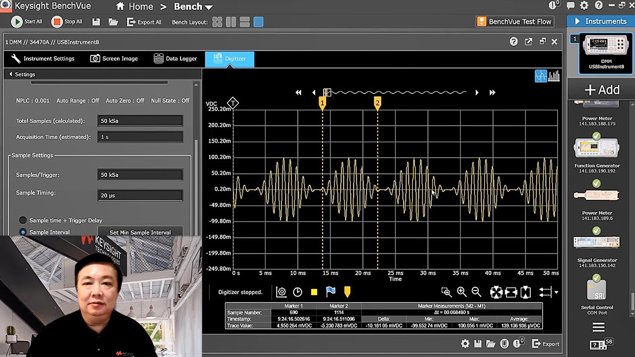 Выполняйте регистрацию данных и оцифровку сигналов с помощью PathWave BenchVue и цифрового мульти...