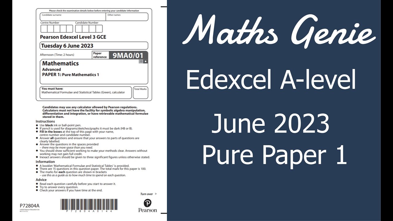 Edexcel A Level Pure Maths Paper 1 2023 Exam Walkthrough