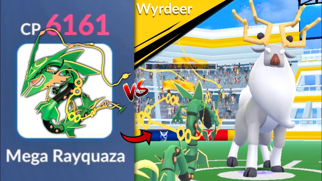 One MEGA RAYQUAZA vs new Hisuian Wyrdeer (Solo raid) in Pokemon GO.