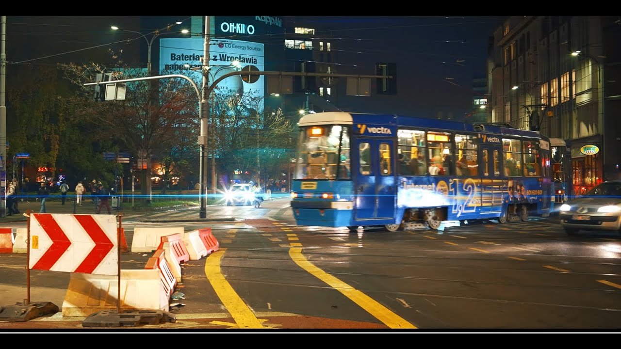 Poland, Wrocław, tram 17 night ride from Pl Bema to Arkady Capitol