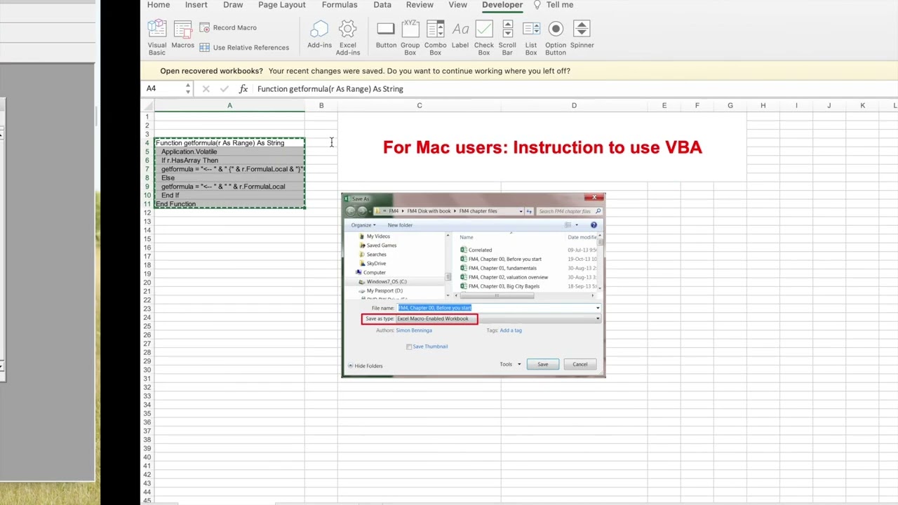 For Mac users: open VBA and user-defined functions