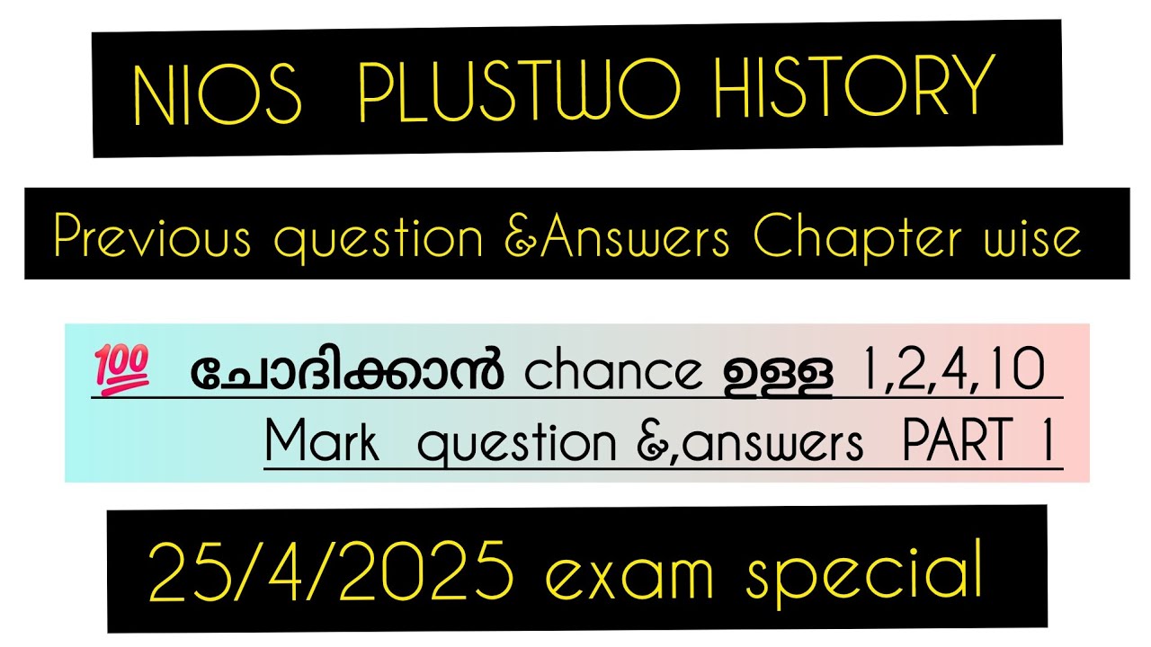NIOS Plus Two History | 2025 Exam Special | Sure Shot Questions & Answers Part 1 | Chapterwise Guide