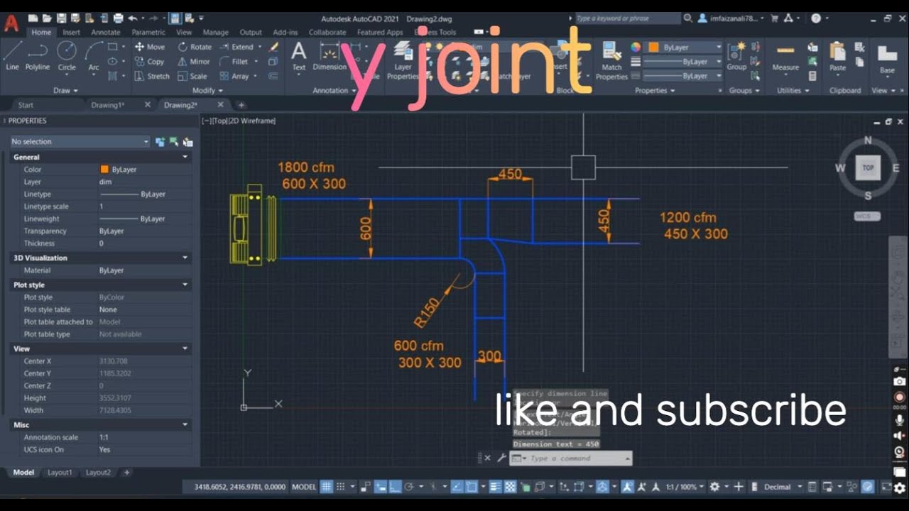 how to draw Y JOINT || WYE JOINT || HVAC DRAFTING #autocad #hvac #mep #draft #india #revit #mechanic