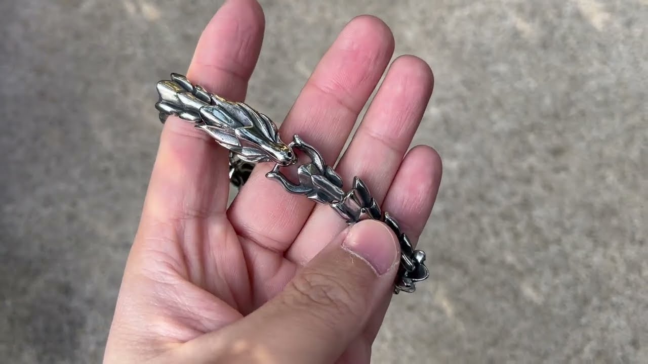 Viking chunky drakhuvud armband silverf&auml;rgade solida smycken i rostfritt st&aring;l