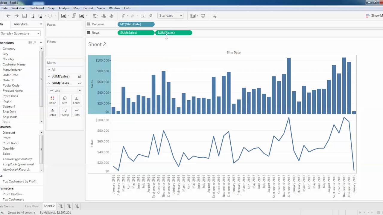 How to Combine Bar Chart and Line Chart in Tableau Desktop - Intact Abode