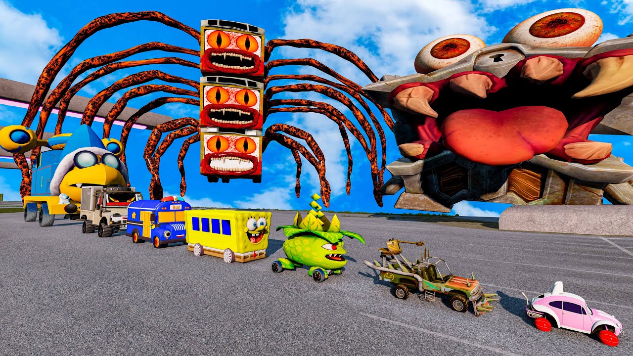 ALL MONSTERS Big & Small Cars Downhill Madness with CAR EATER & NEW THOMAS EATER BeamNG.Drive