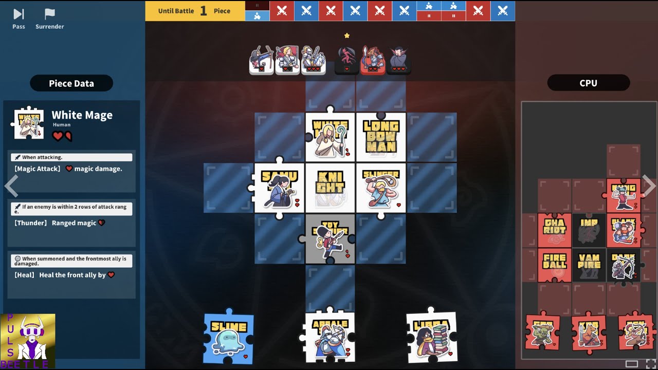 A fusion of puzzle, deck-building, and auto-battle  / Summoner's Pieces