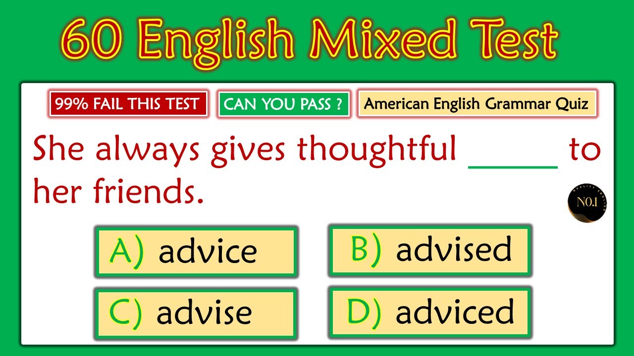 Test Your English with 60 Questions | American English Grammar Test + Grammar Quiz | No.1 Quality