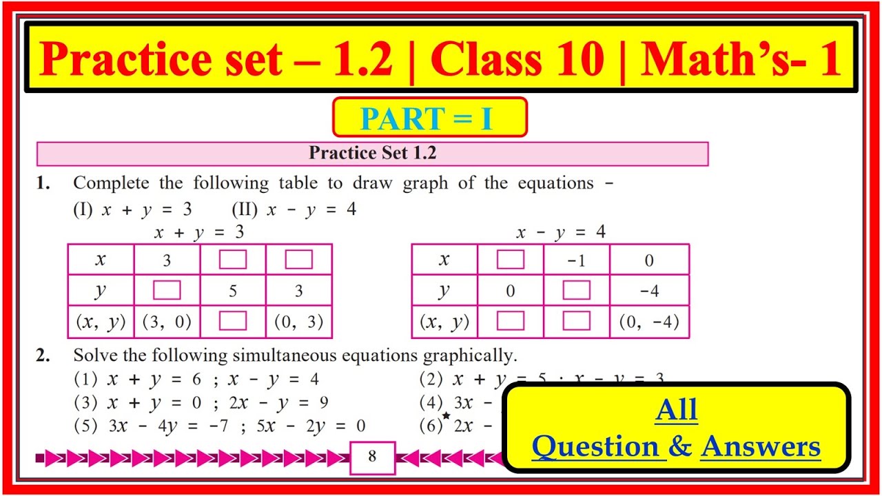 Practice set 1.2 class 10 maths part 1| Chapter 1 Linear equations in two variable #class10th #std10