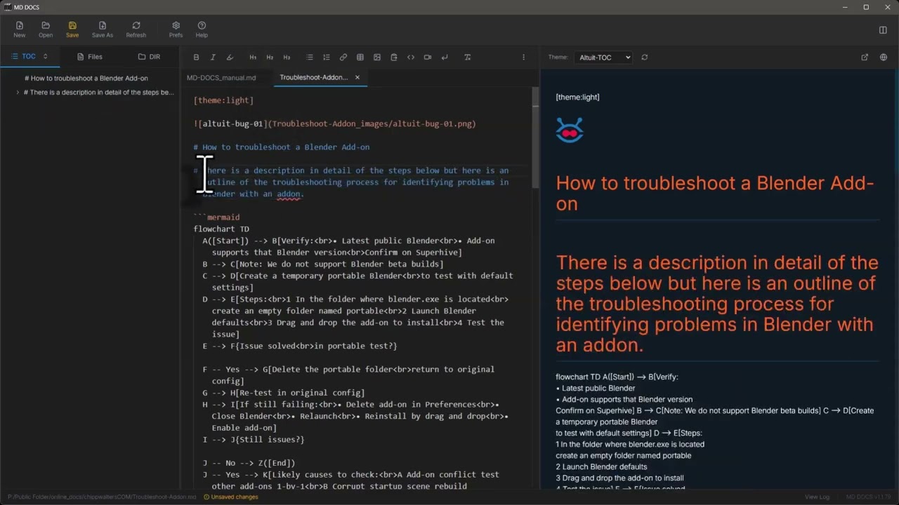 Creating workflow diagram in Markdown using Free MD-DOCS