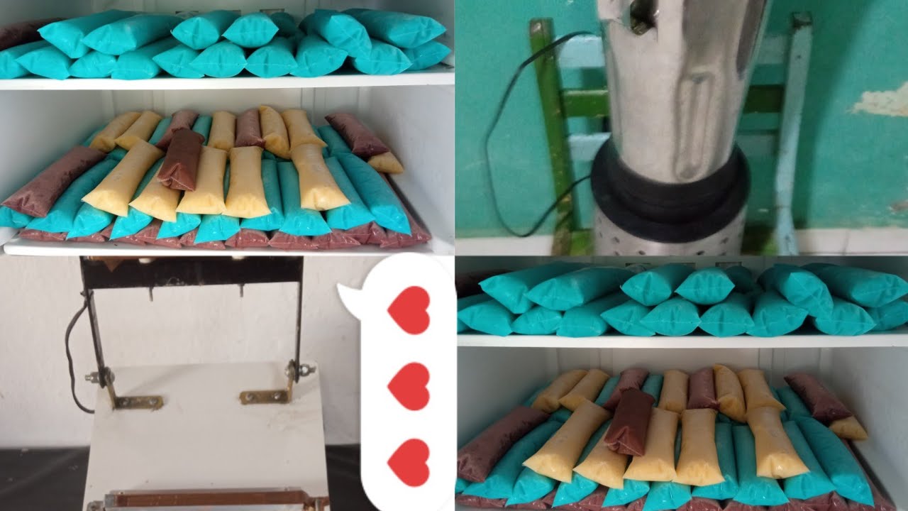 usando meu liquidificador industrial e a seladora para produção de geladinhos