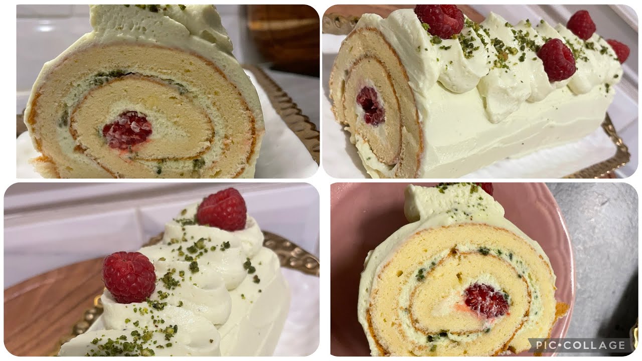 Bûche ￼à la crème mascarpone chantilly à la pistache et framboises 