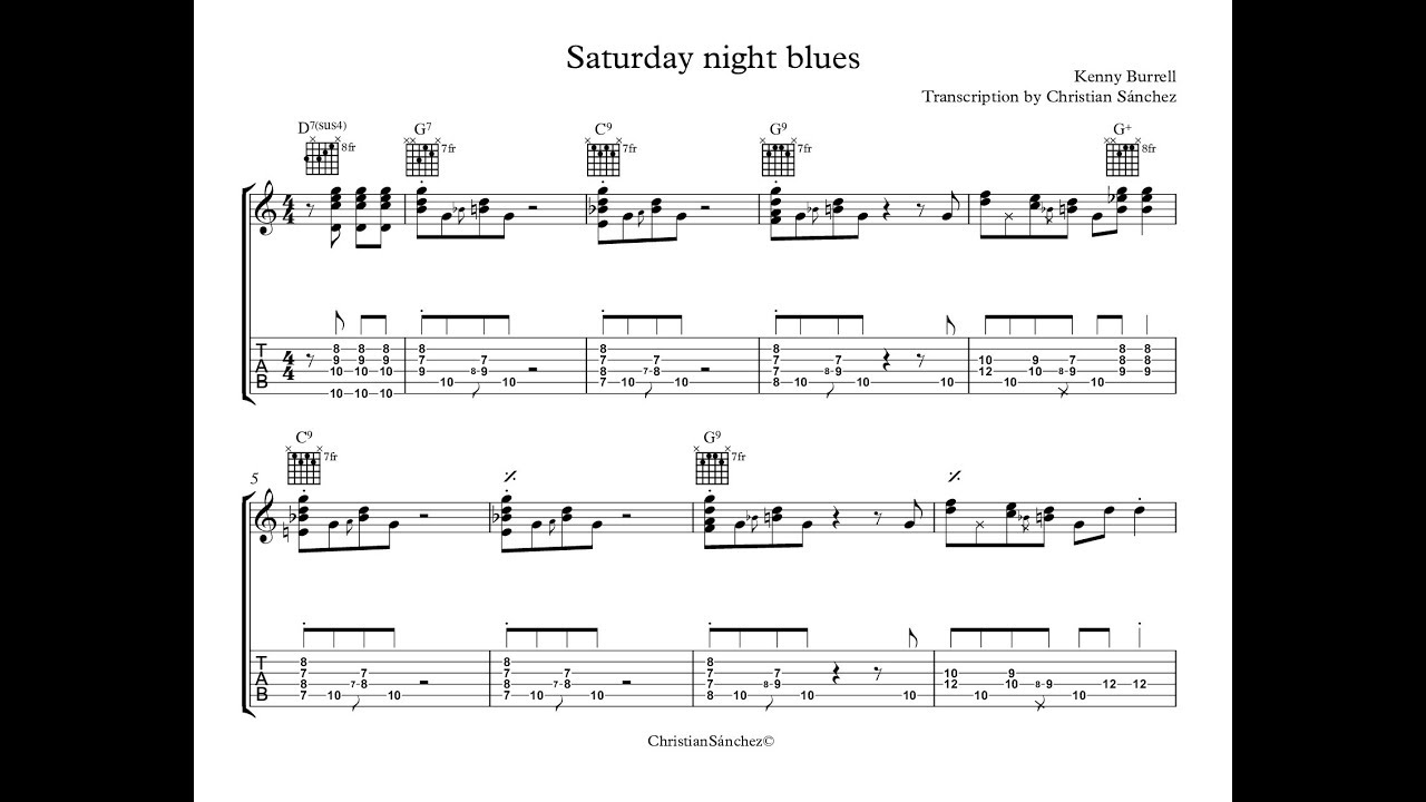 Saturday night blues  - Kenny Burrell transcription (Comping + solo)