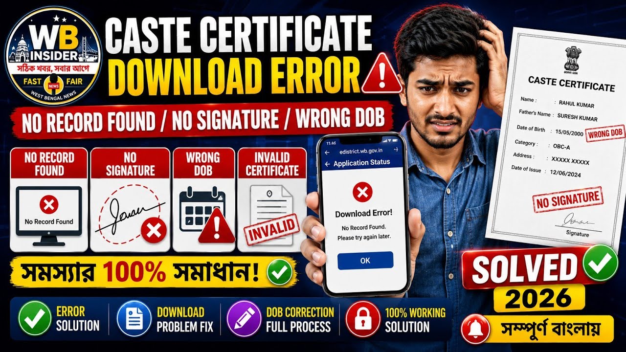 🔥 Caste Certificate Download Error 😱/ No Record Found / No Signature / Wrong DOB Problem Solved 2026