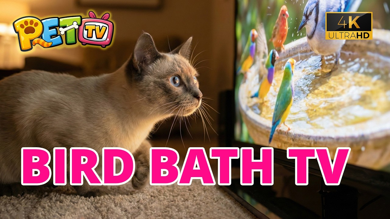 15 Minutes Cat TV 🐱 4K Birds Bathing - Birds for Cats to Watch (Relaxing & Engaging, No Music)