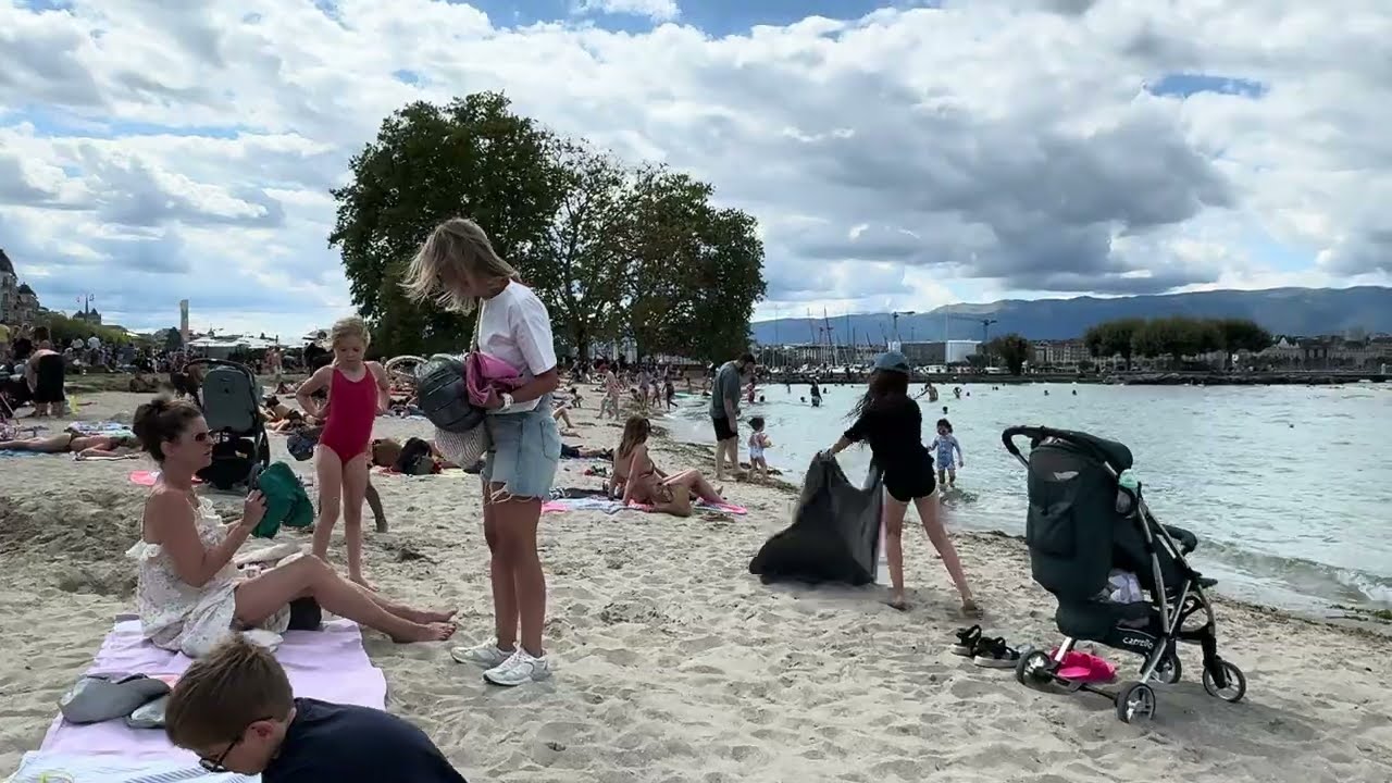 Walking on the beach in Geneva 4K views #switzerland #plage #beach 