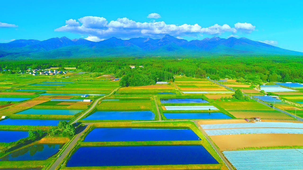 4K映像 絶景ドローン空撮「新緑の八ヶ岳エコーライン 田園景観」日本の美しい四季 長野県茅野市 6月上旬 自然風景 ベートーヴェン:交響曲第6番