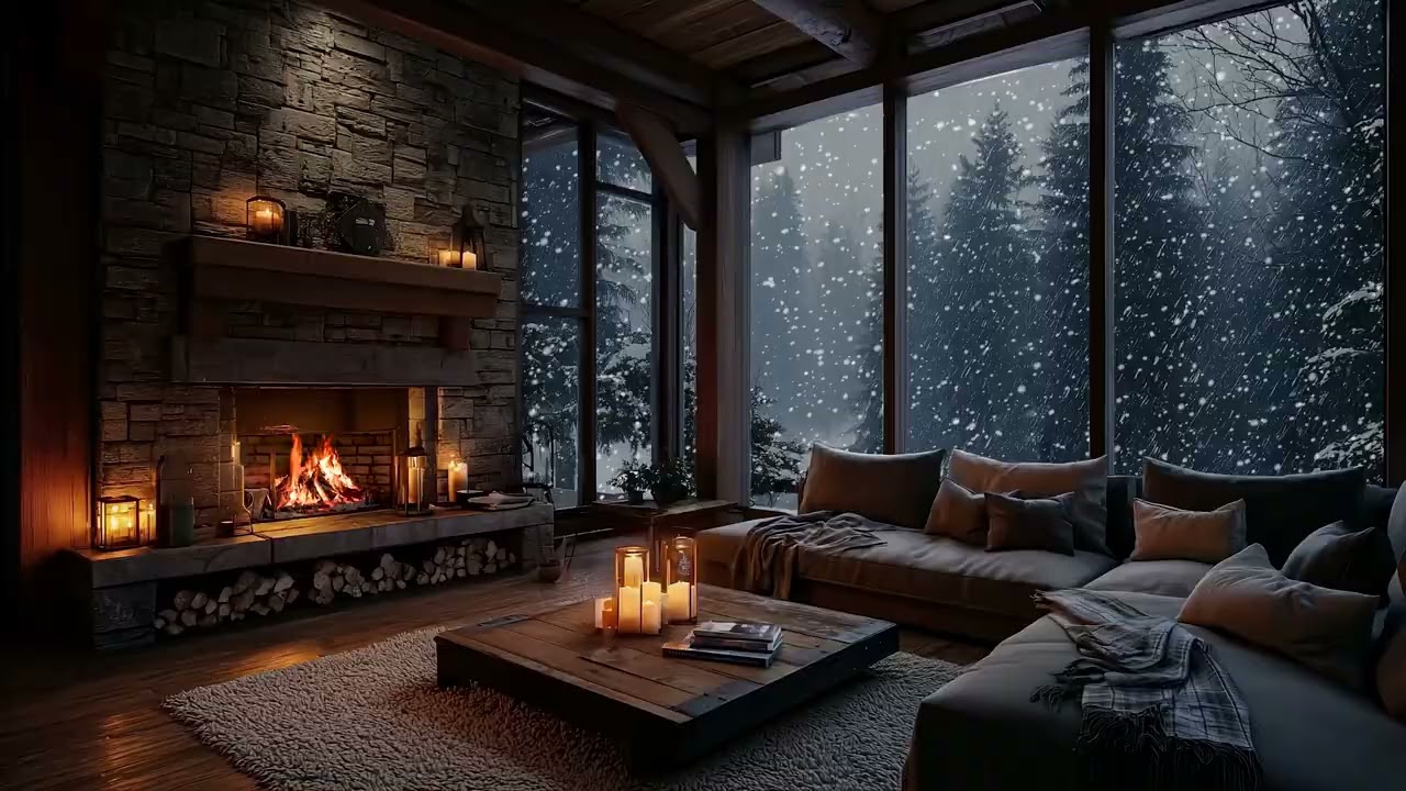 Relaxing Fireplace Sounds With Winter Wind For Deep Sleep Nights