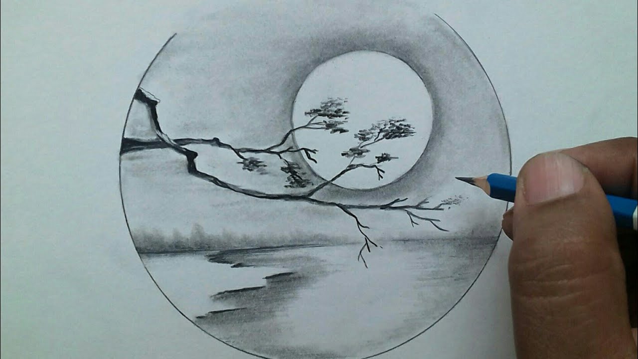 How to draw beautiful Moonlight night scenery drawing step by step / easy drawing