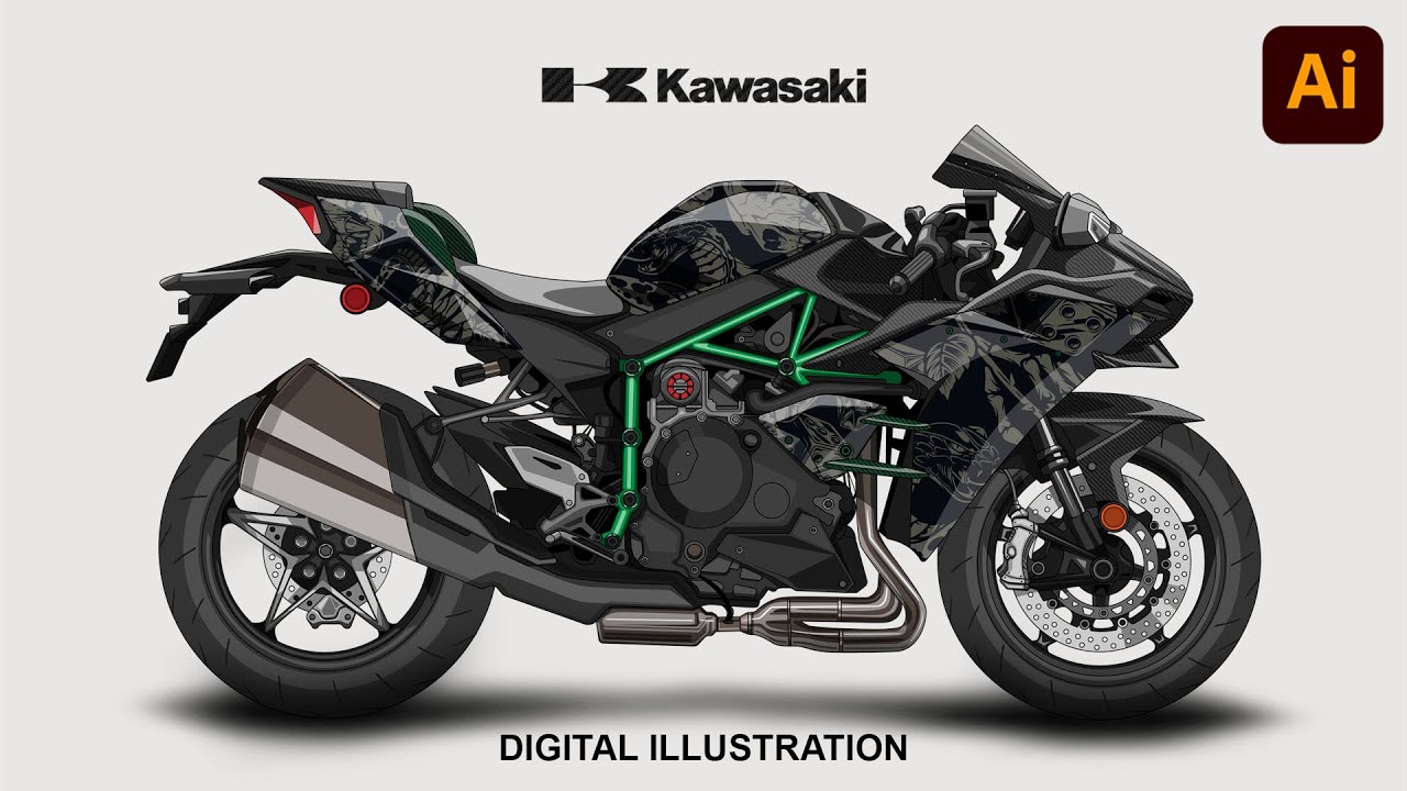 Most popular sport bike in the world | Kawasaki Ninja H2 illustration tutorial