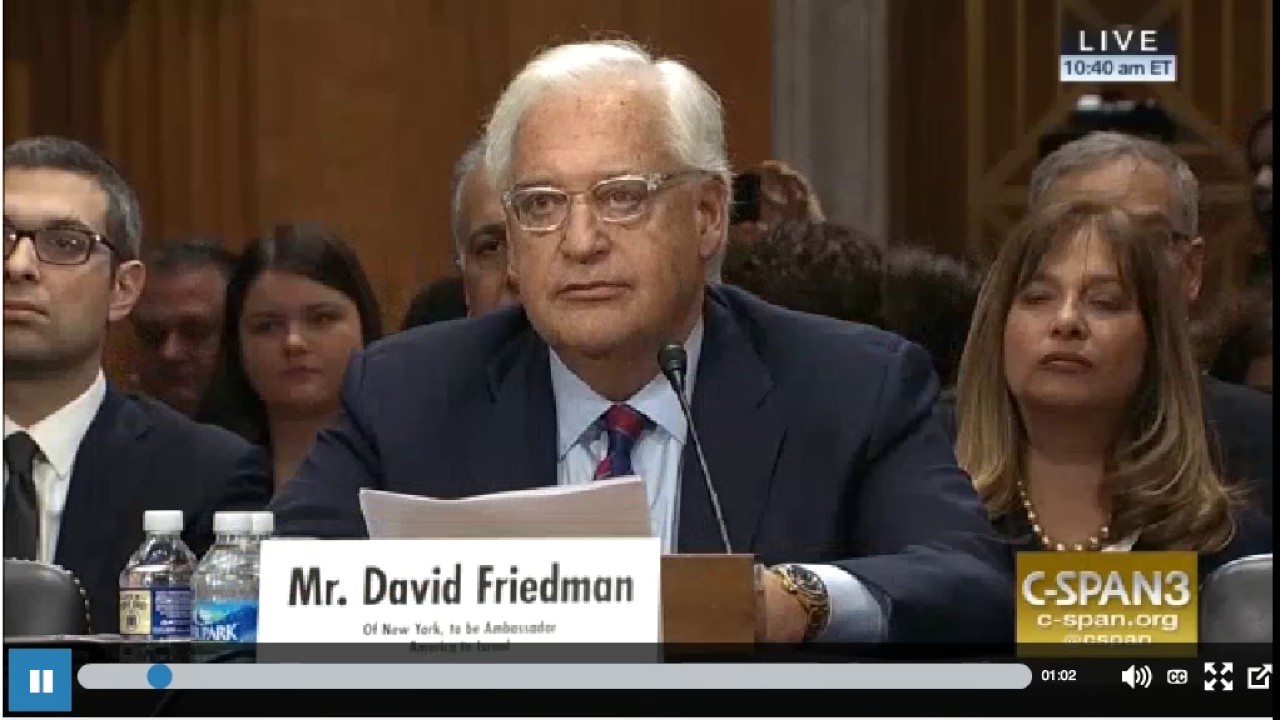 Protesters at the David Friedman Confirmation Hearing