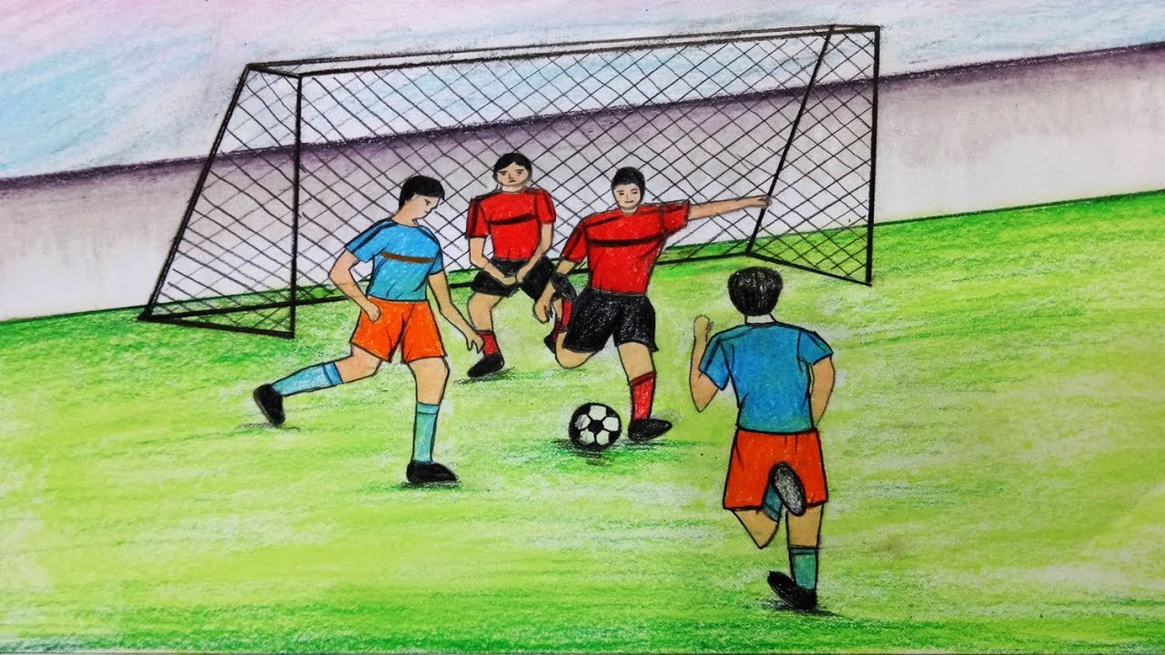 How to draw scenery of playing football.Step by step(easy draw)