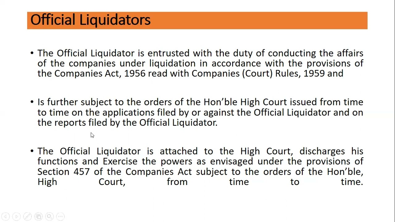OFFICIAL LIQUIDATOR AND ITS DUTIES