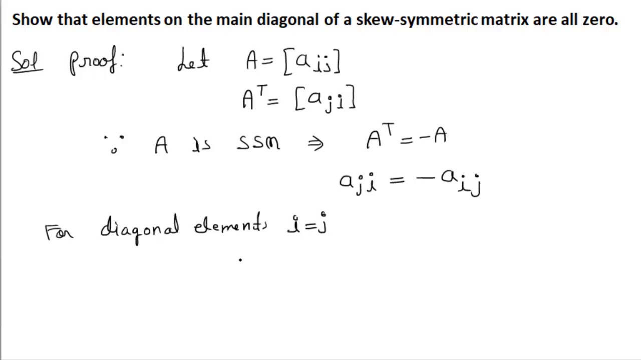 Skew Symmetric Matrix all diagonal elements are 0 | Class 12th [Hindi]
