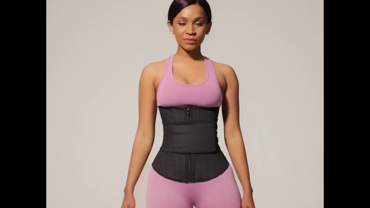 MT200037 BK1 43 Elastic Black 25 Steel Bones Sticker Zip Latex Waist Trainer