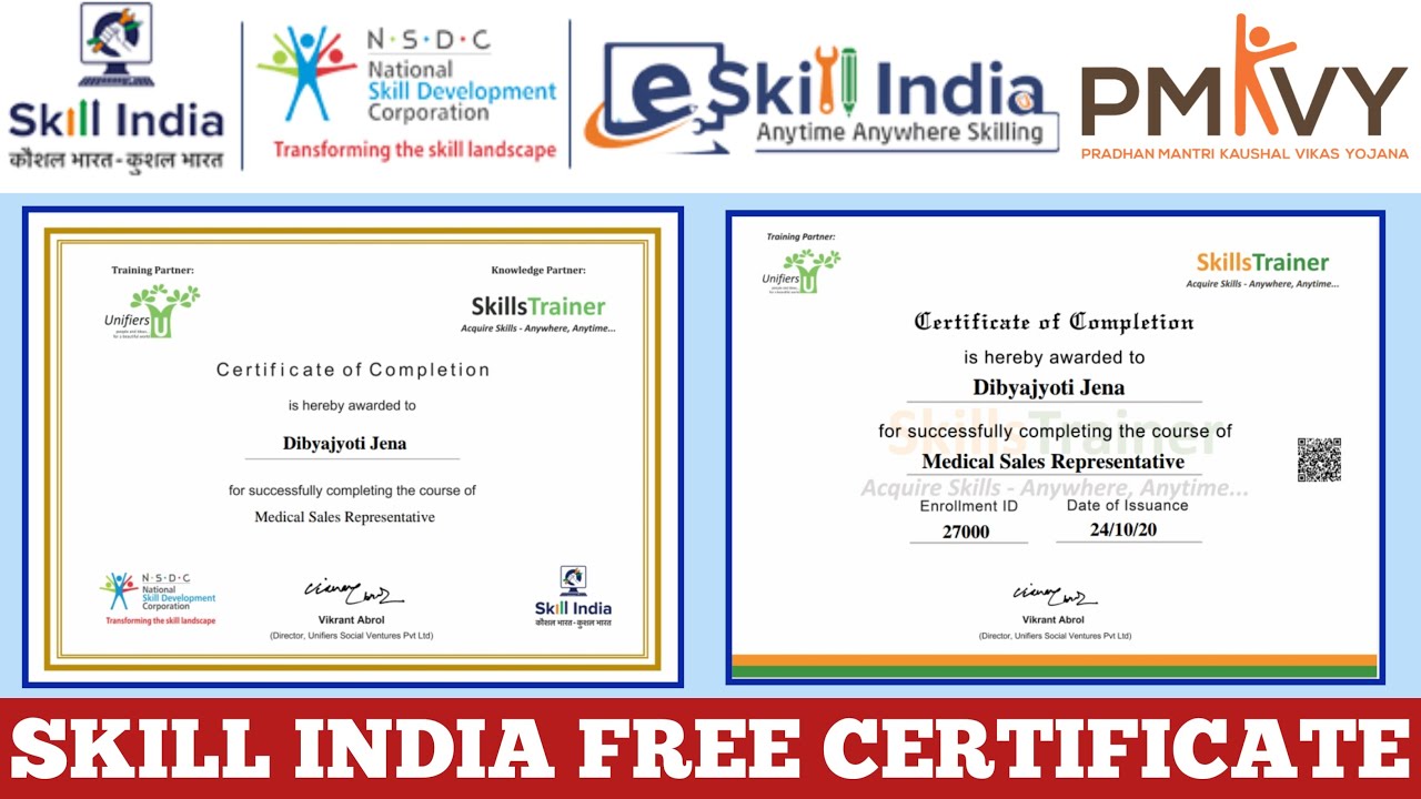 Skill India Free Certificate || E-Skill India Free Course || PMKVY Certificate || NSDC Certificate