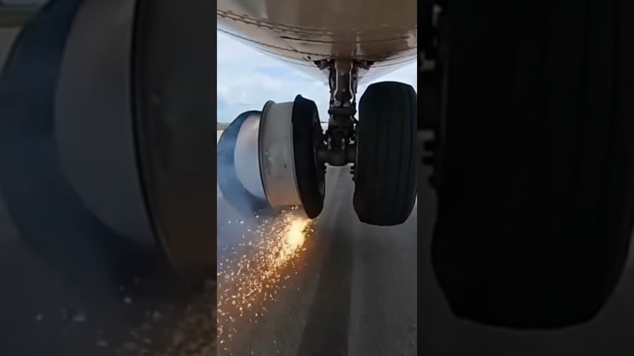 Plane Tire Bursts During Runway Landing! 😱✈️ #shorts #aviation #airplane #viralvideo #viralshorts