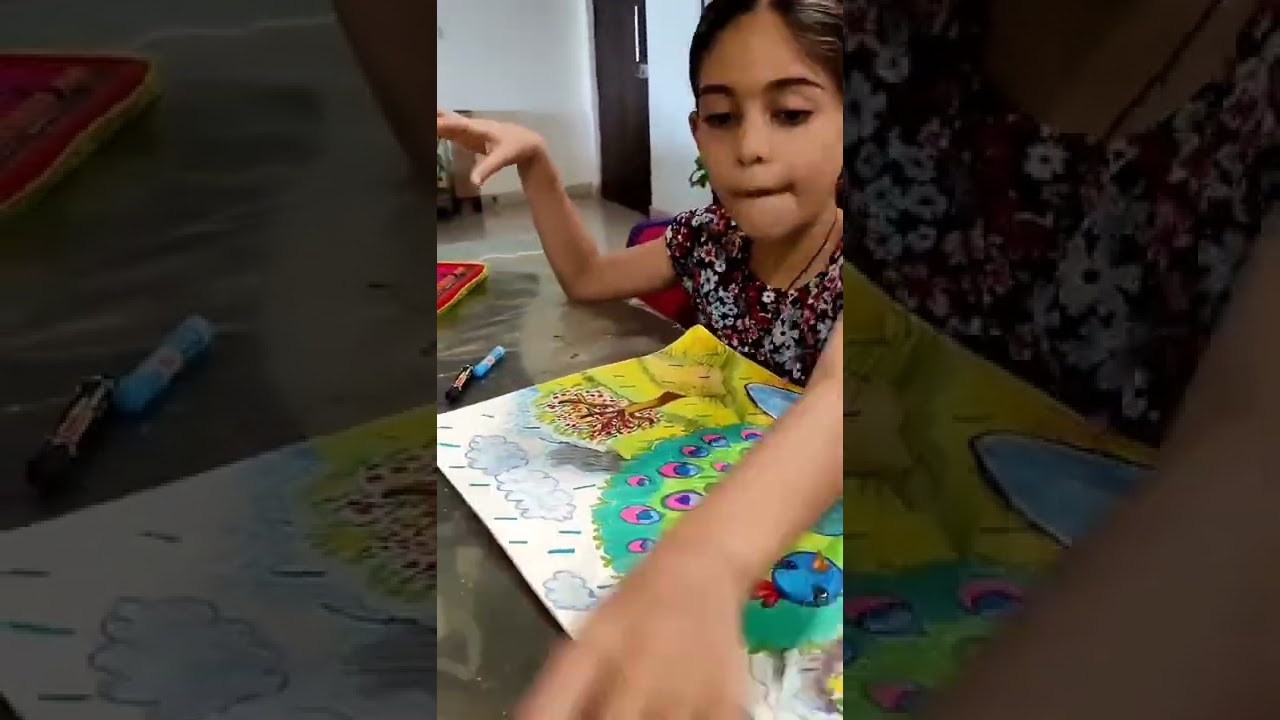 dancing peacock in Rain in oilpastels #art #artclass#beginners #camlincolours #oilpastels#brushpens