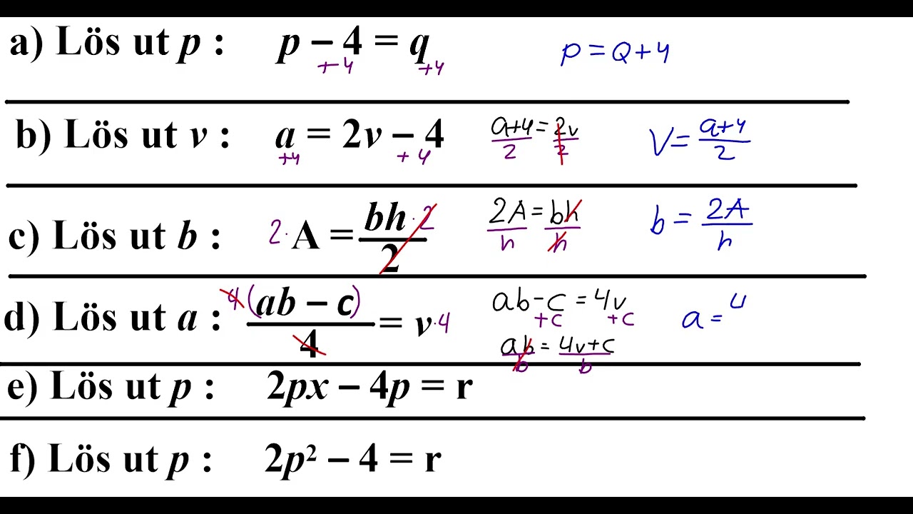 Matematik Nivå 1b   Algebra   Lektion 18   Lösa ut en variabel i en formel