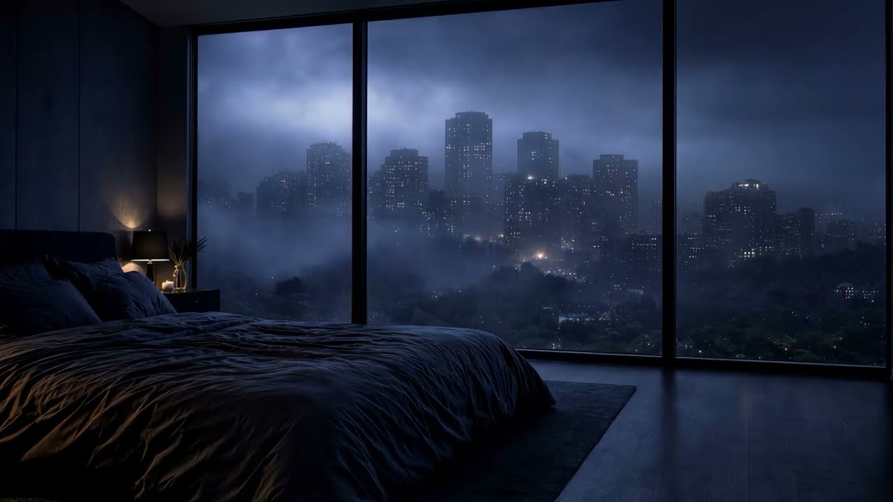 🏙️ Foggy City Bedroom — Night Sleep Ambience (No Music)