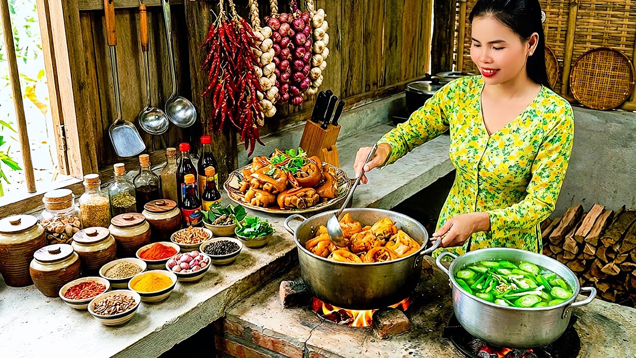 Peaceful Countryside: Pork Knuckle in Coconut Stew and Sweet Loofah Soup at a Loving Home