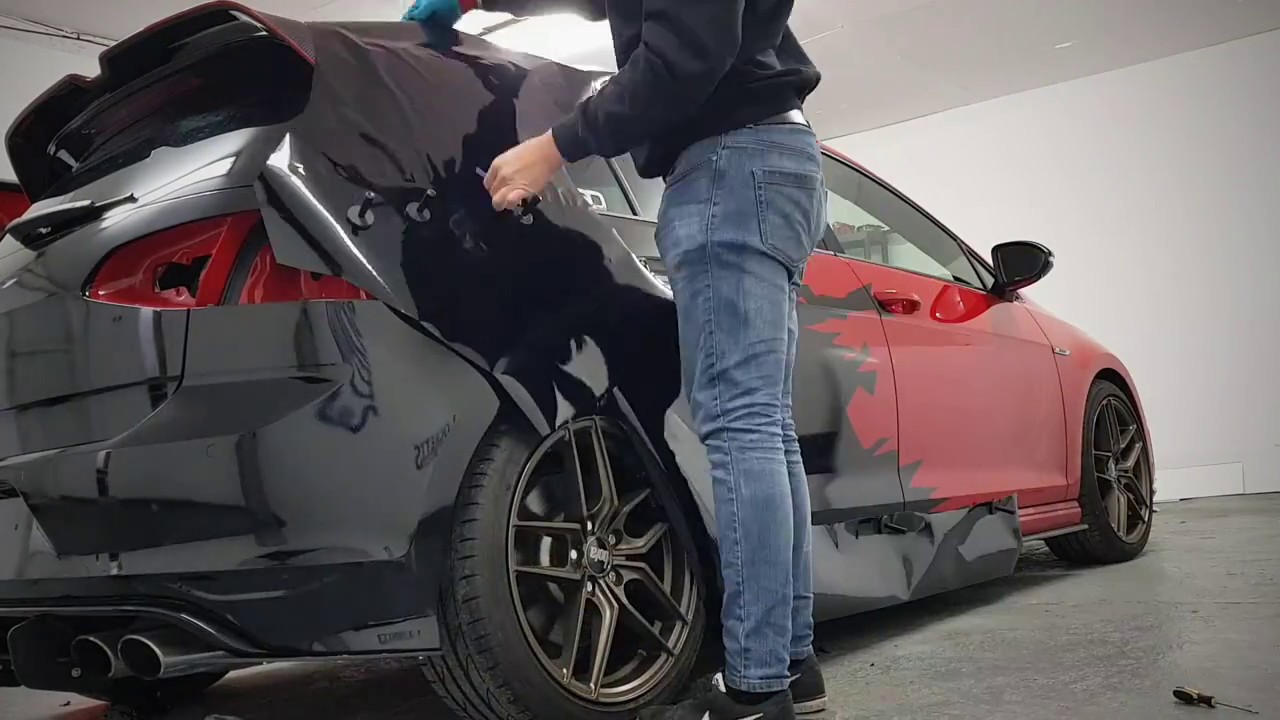 Volkswagen GOLF R Half wrapped Gloss Black