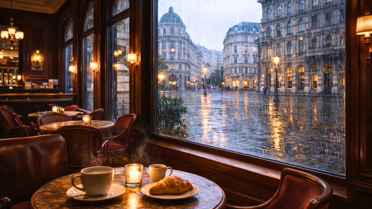 Rainy European Coffee Shop in Vienna, Austria | Cozy Café Ambience, Calm Focus (4K)