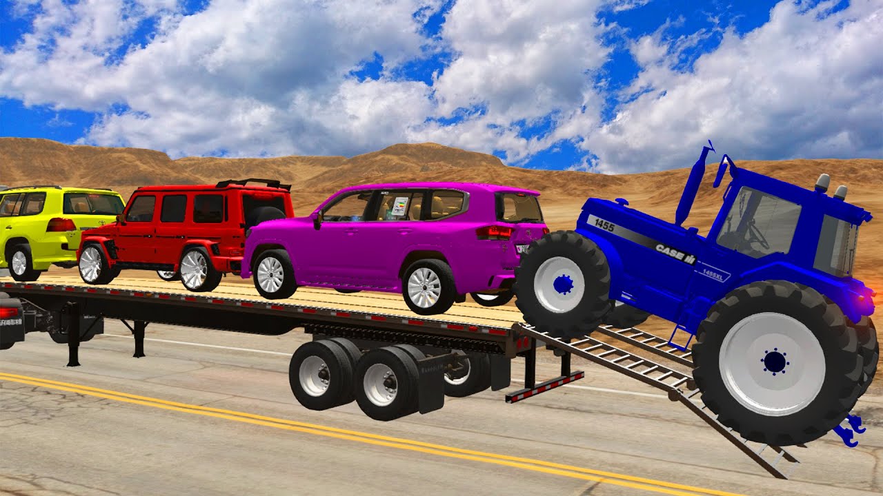 Flatbed Trucks Mcqueen | Transportation with Trucks - Pothole vs Car #07 - BeamNG.Drive