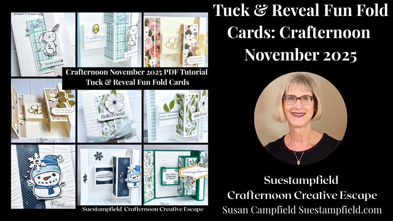 Забавные складные открытки Tuck & Reveal от Suestampfield Crafternoon Creative Escape