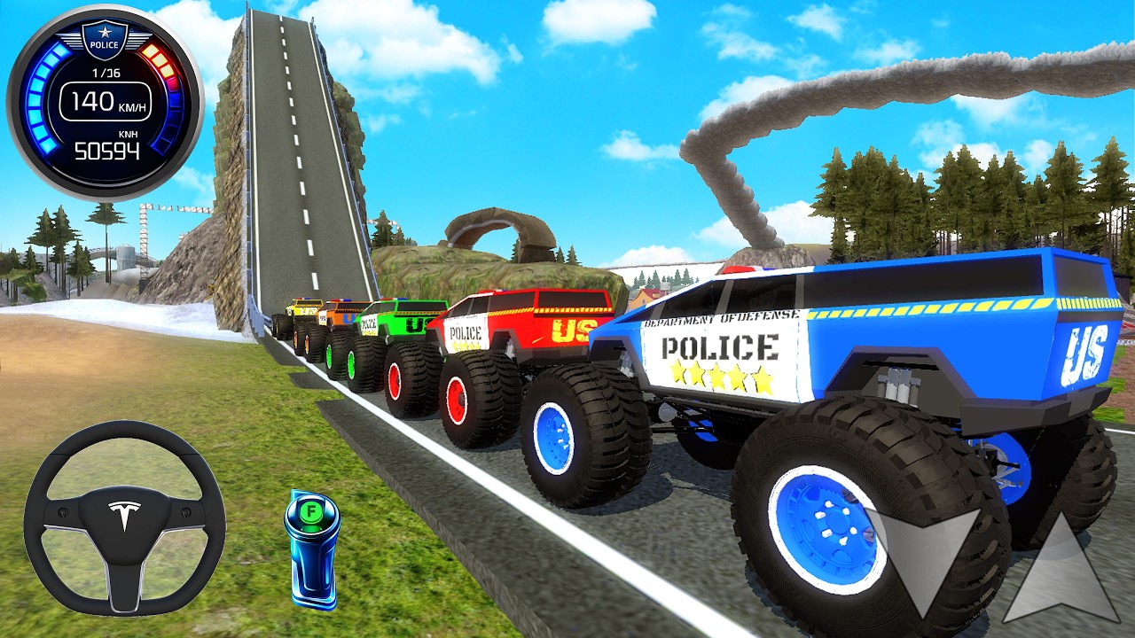 Impossible Mega Ramp Police Car Tesla Cybertruck - Extreme Racing Monster Trucks - Android Gameplay