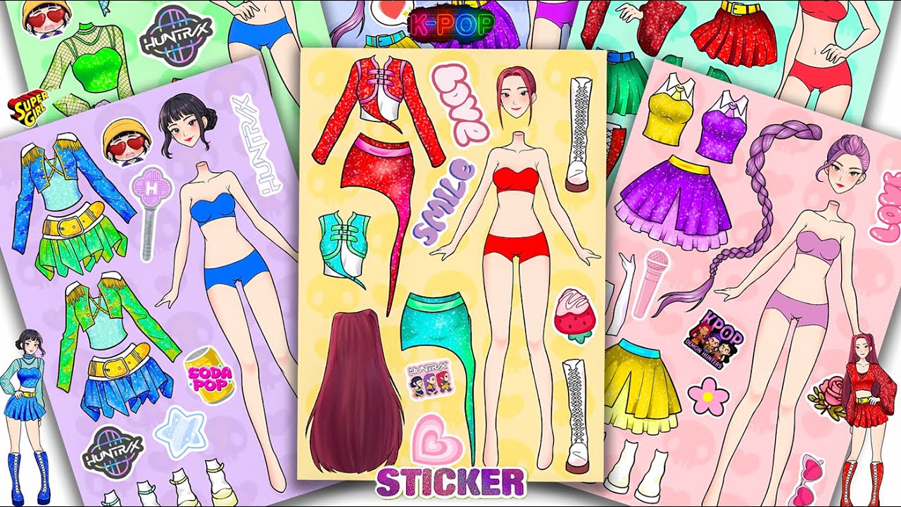 Oddly Satisfying ASMR Sticker Book Kpop Transformation! Colorful & Neon Fashion Style #160