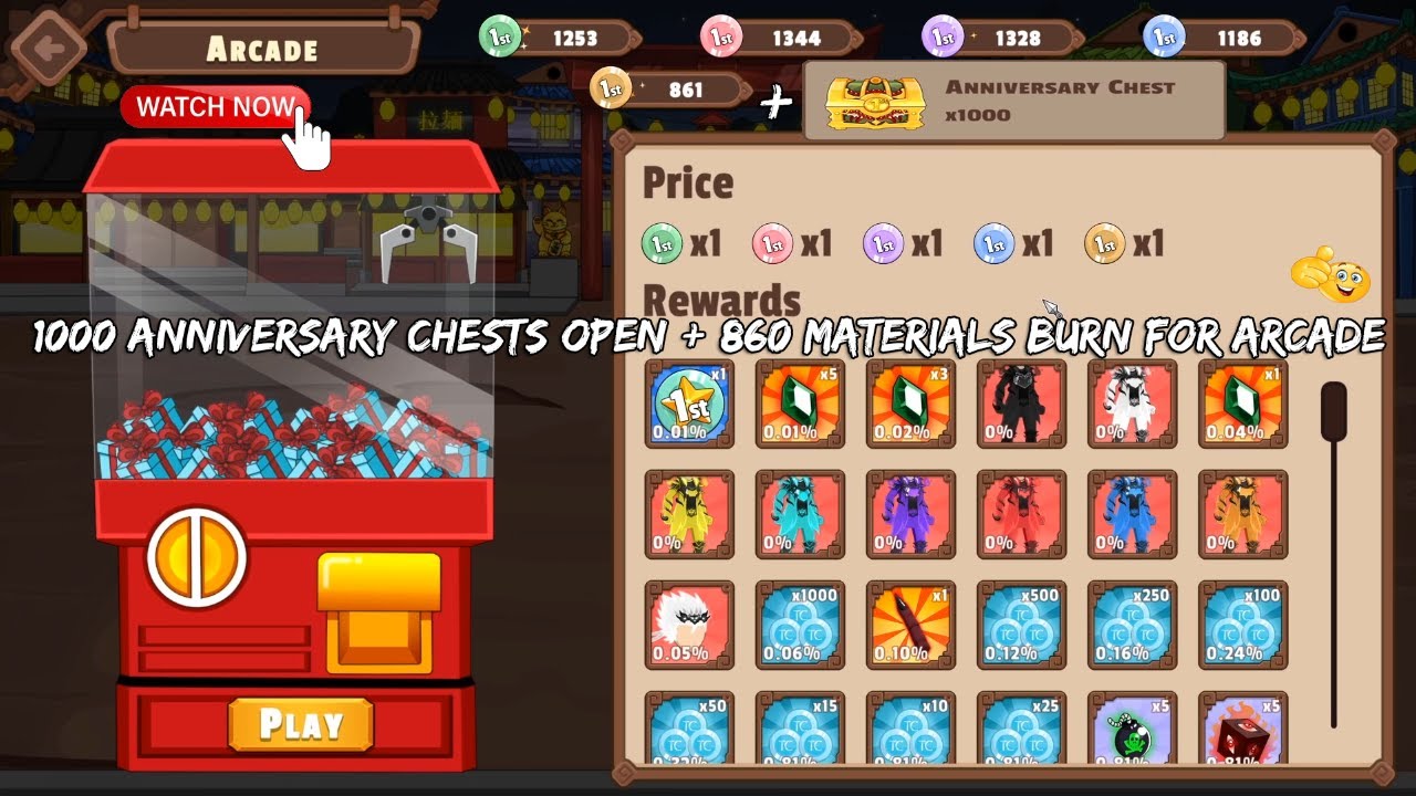 Tenno: Ultimate Ninja RPG - 1000 Anniversary Chest Opening + 860 Materials Burn On Arcade - 2025