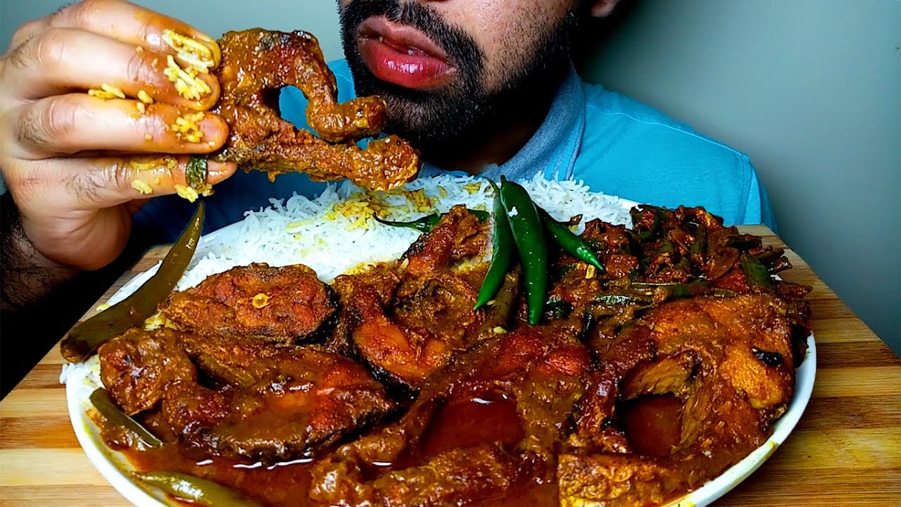 EATING ROHU FISH CURRY WITH MIXED VEGETABLES BHAJI AND RICE || EATING SHOW