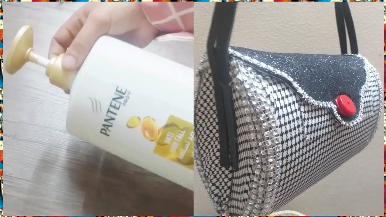 طريقة عمل شنطة فمنتهى الجمال من عبوة الشامبو الفاضية. إعادة تدوير أزايز وعلب الشامبو . افكار جديدة