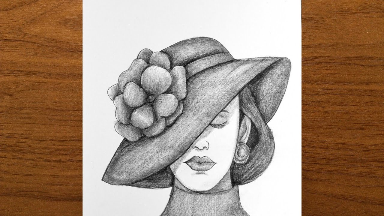 Beautiful Girl with Hat Drawing Step by Step | Easy Pencil Sketch Tutorial