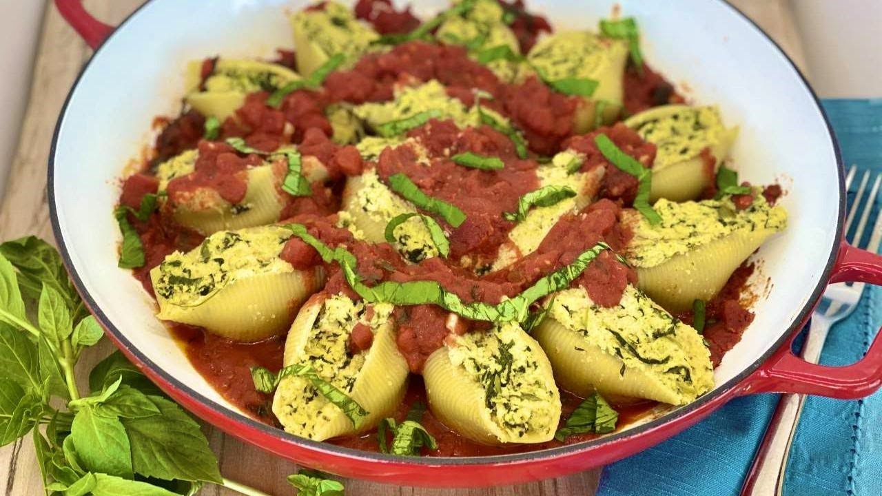 Vegan Stuffed Shells with Almond Ricotta and Spinach